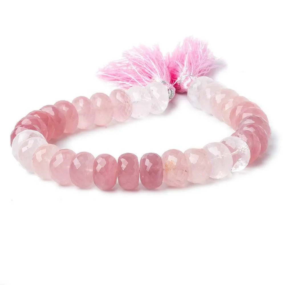 10.5-11.5mm Shaded Rose Quartz faceted rondelle beads 8.5 inch 36 pieces AA