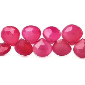 10x10-14x14mm Neon Pink Chalcedony faceted hearts 8 inch 32 beads