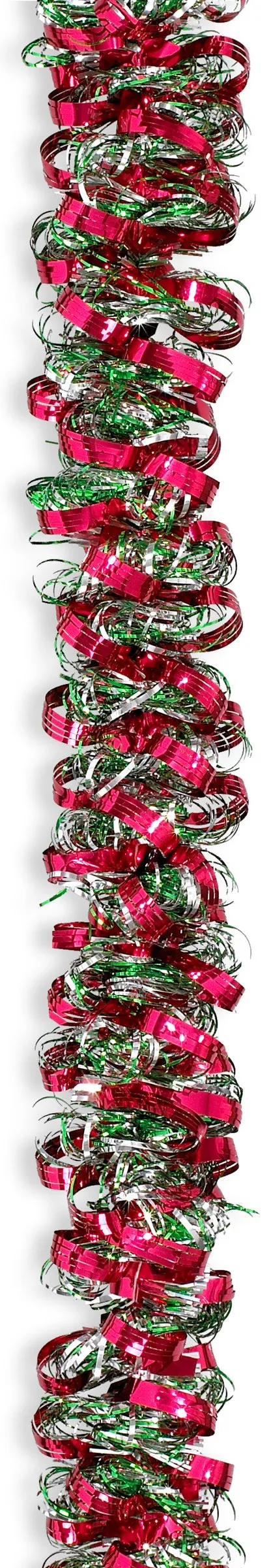 12' Deluxe Red, Green and Silver Angel Hair Tinsel Garland