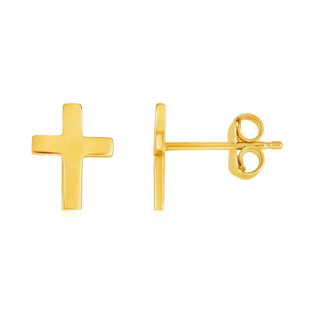 14k Cross Yellow Gold Post Earrings