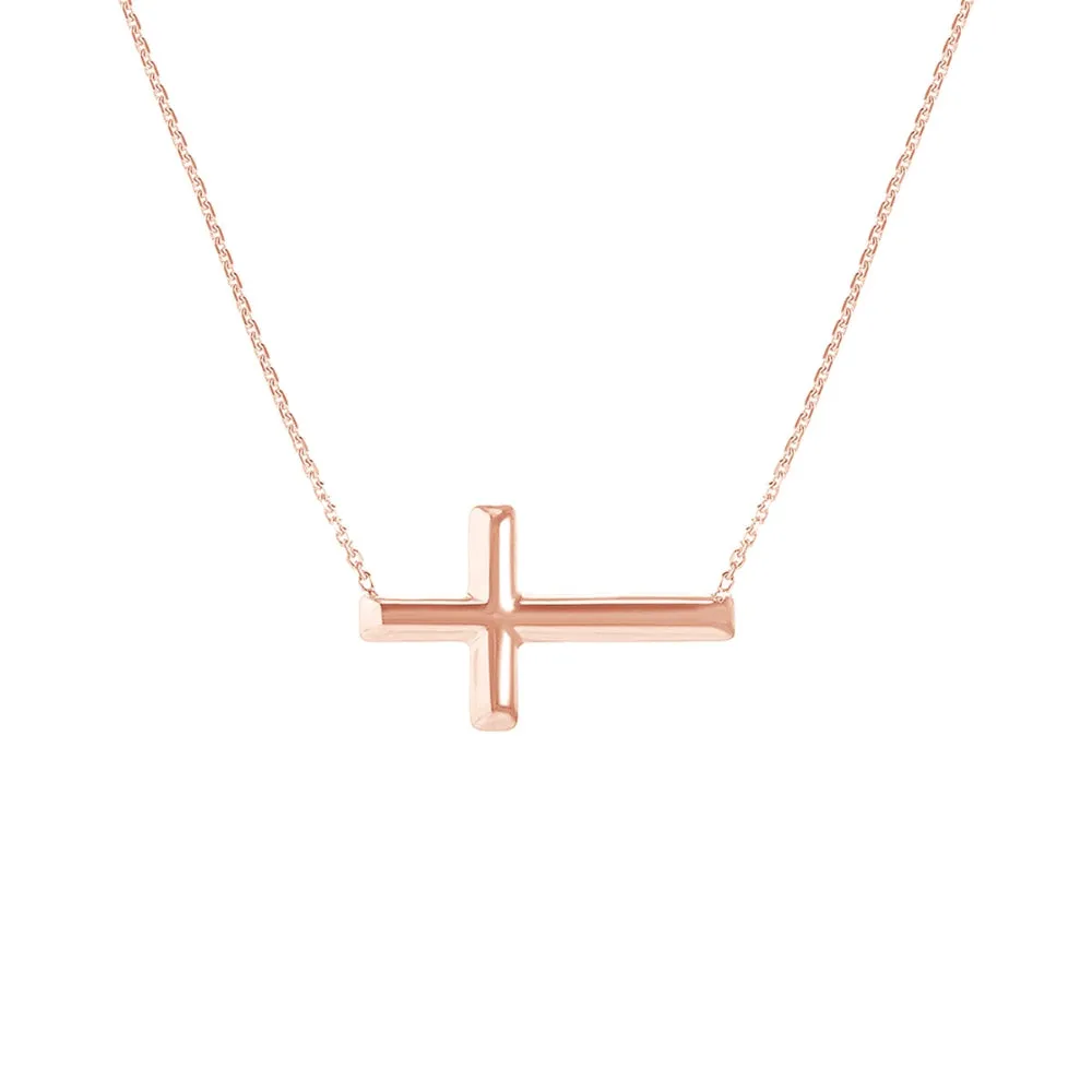 14k Gold Sideways Cross Necklace