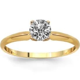 14K Solid Yellow Gold Diamond Solitaire Engagement Ring 0.41 Ctw