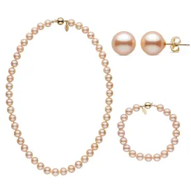 18 Inch 3 Piece 8.5-9.0 mm Pink to Peach Freshadama Freshwater Pearl Set