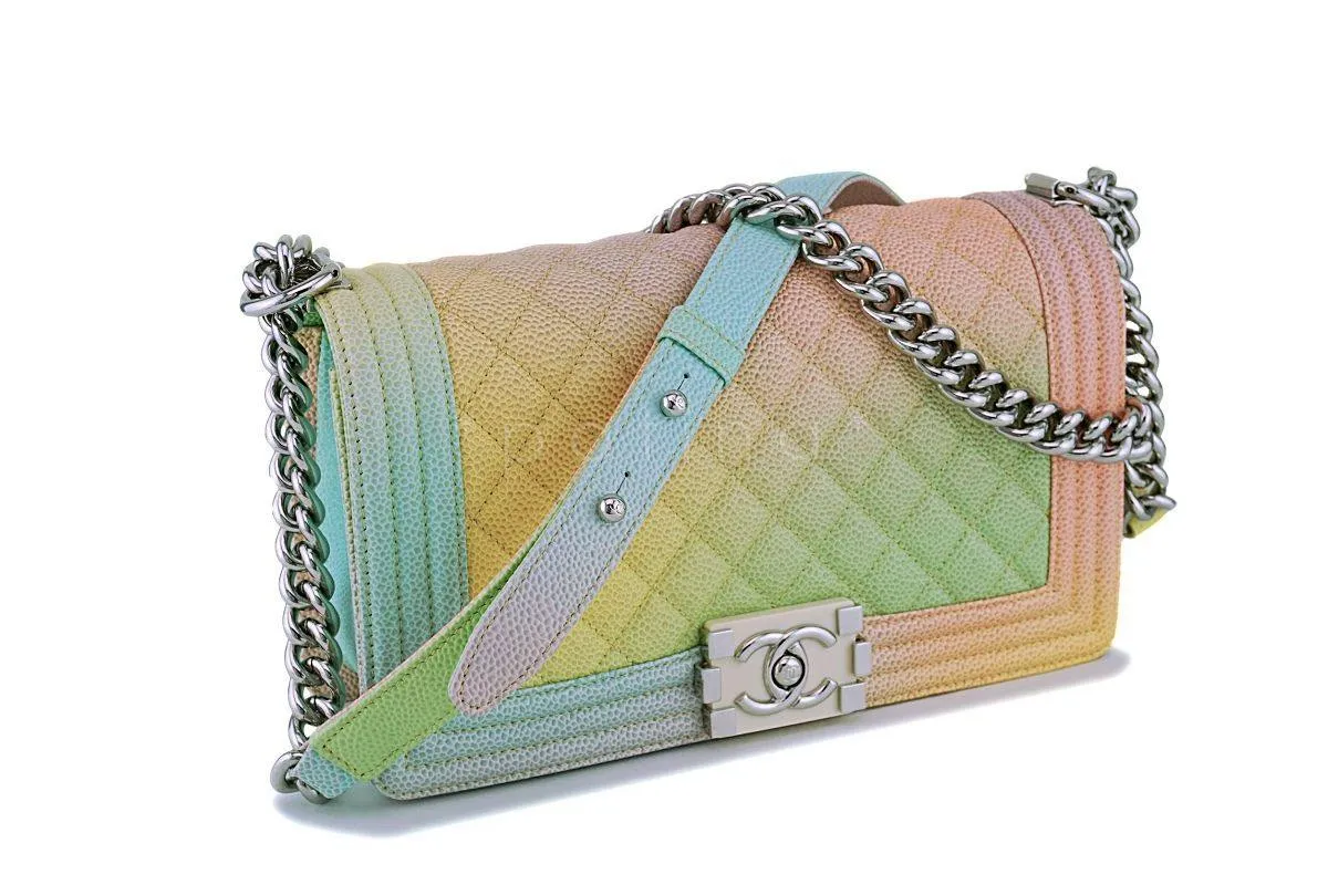 18P Chanel Multicolor Rainbow Caviar Medium Classic Boy Flap Bag