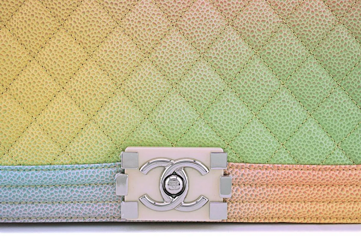 18P Chanel Multicolor Rainbow Caviar Medium Classic Boy Flap Bag