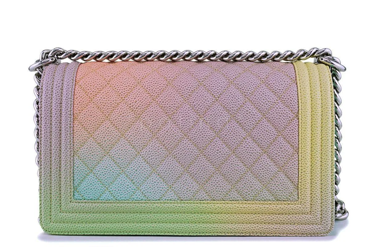 18P Chanel Multicolor Rainbow Caviar Medium Classic Boy Flap Bag