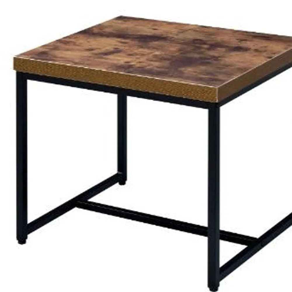 19" Black And Brown Oak Manufactured Wood And Metal End Table By Homeroots