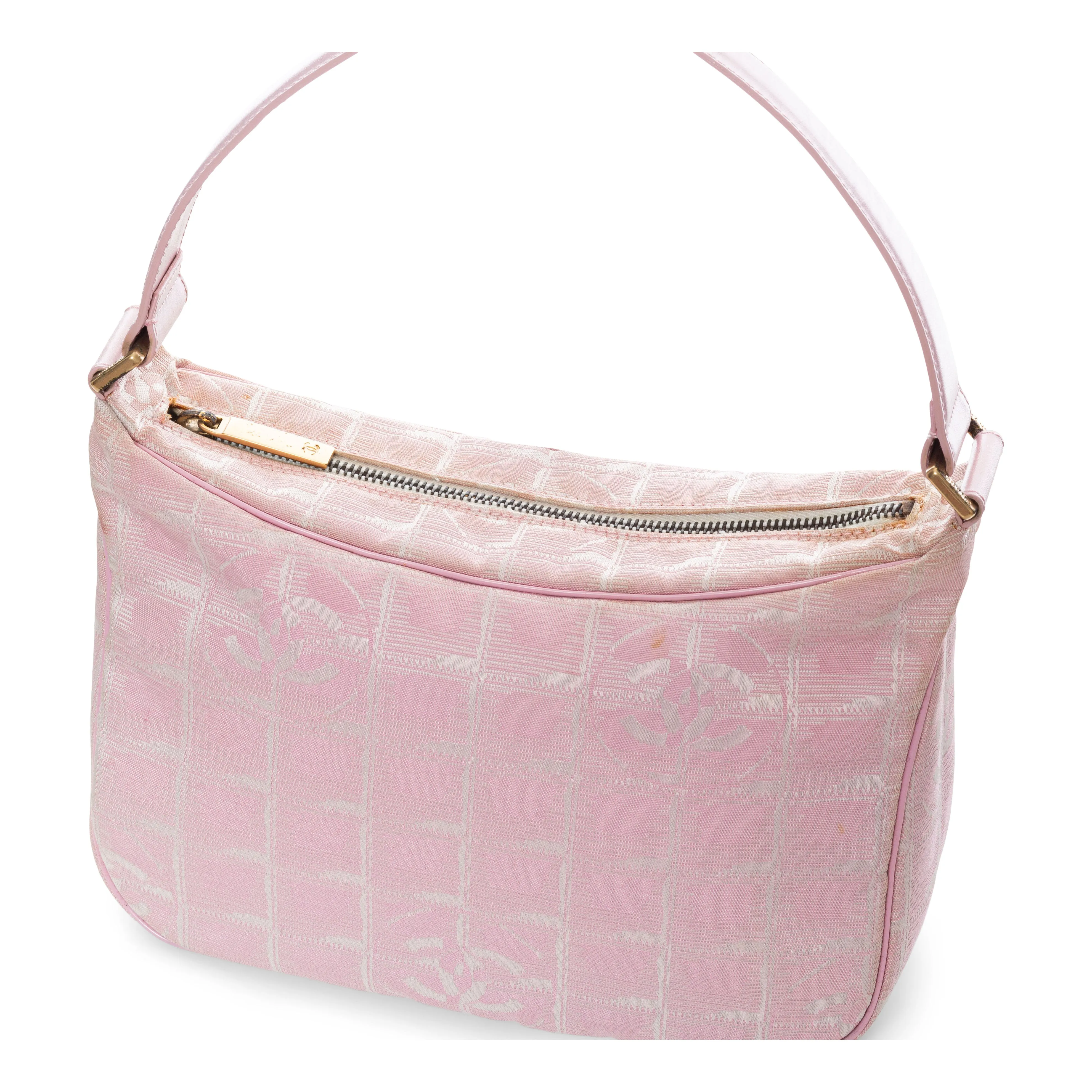 2000s Travel Line Pink Nylon Jacquard CC Shoulder Bag