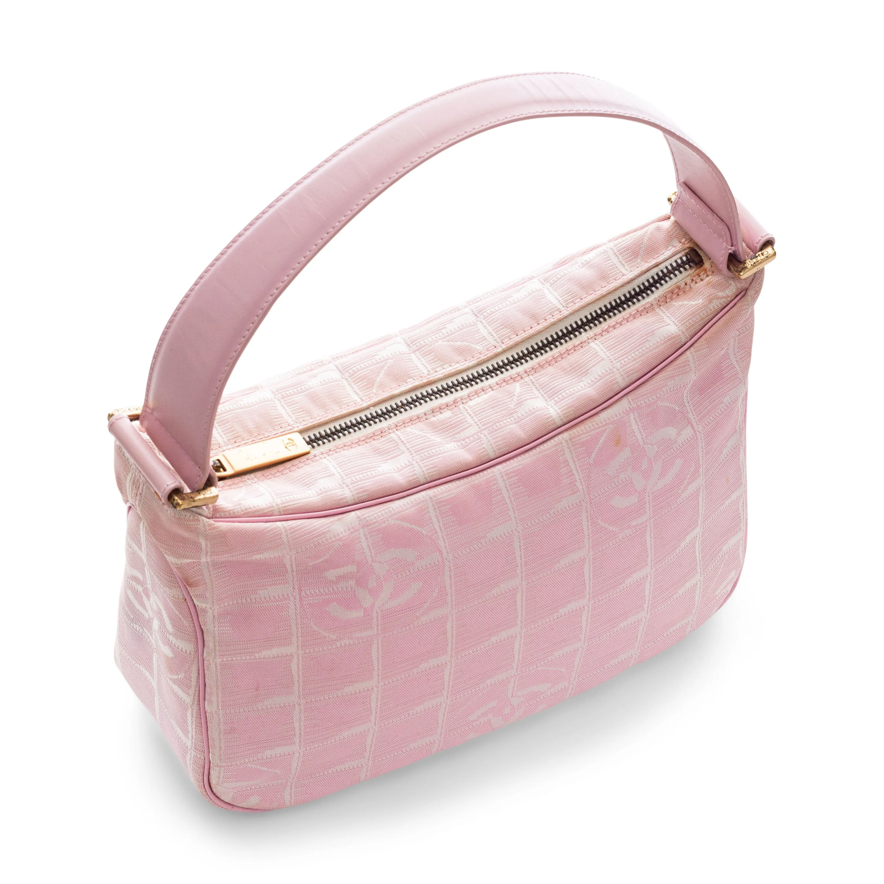 2000s Travel Line Pink Nylon Jacquard CC Shoulder Bag