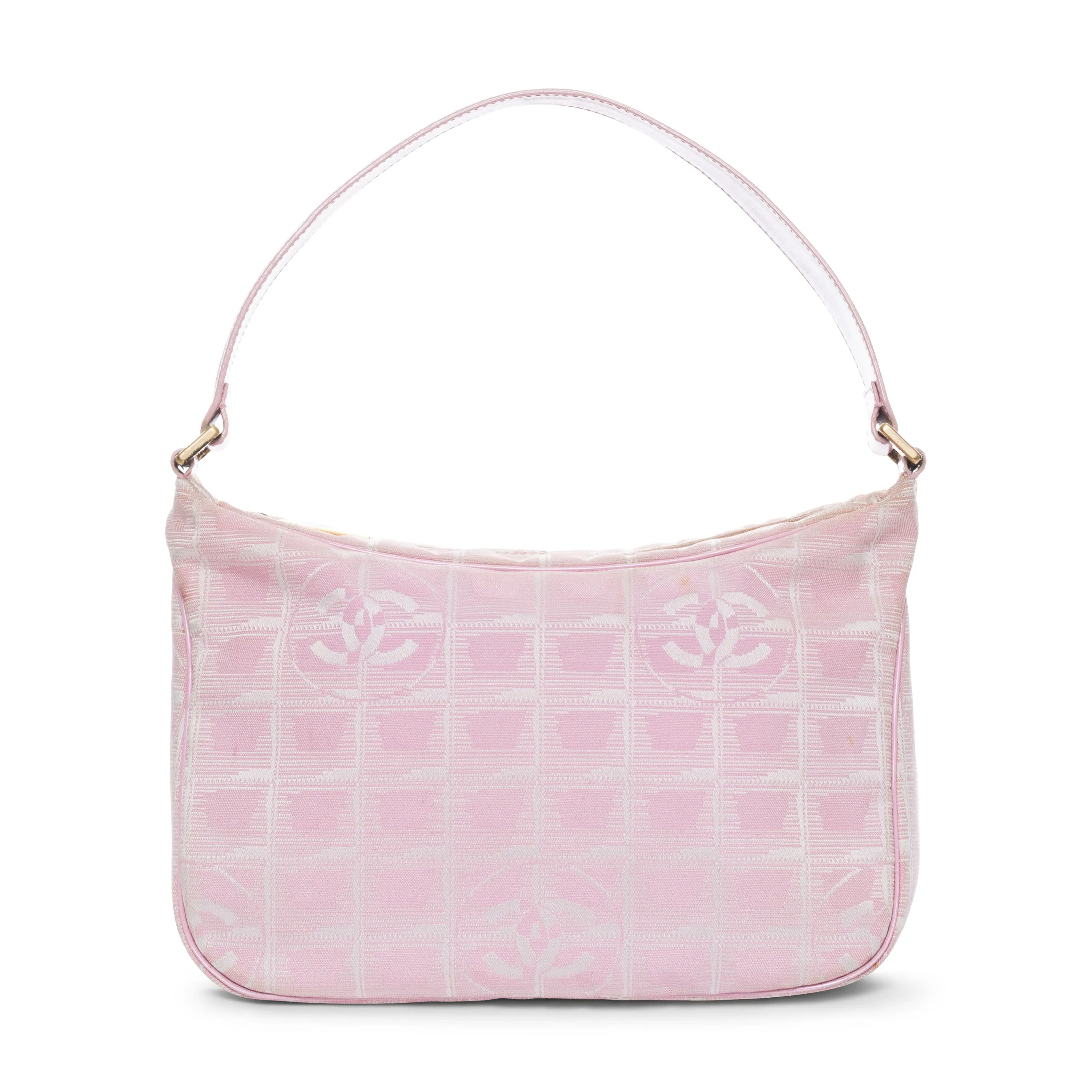 2000s Travel Line Pink Nylon Jacquard CC Shoulder Bag