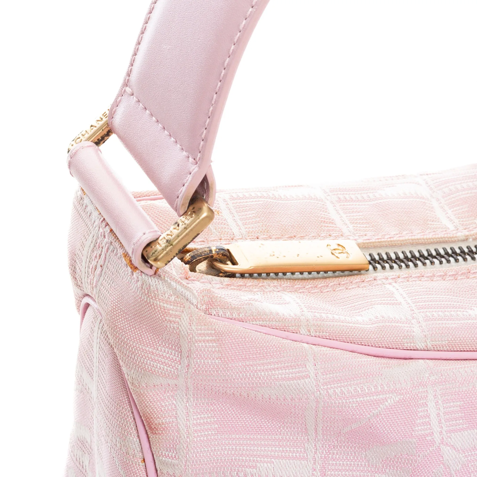 2000s Travel Line Pink Nylon Jacquard CC Shoulder Bag