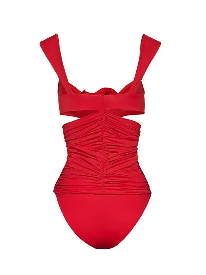 3D Flower Cutout Swimwear - Red