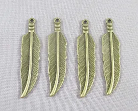 50% OFF!! Feather Charms Antique Bronze Tone 4pcs (0152)