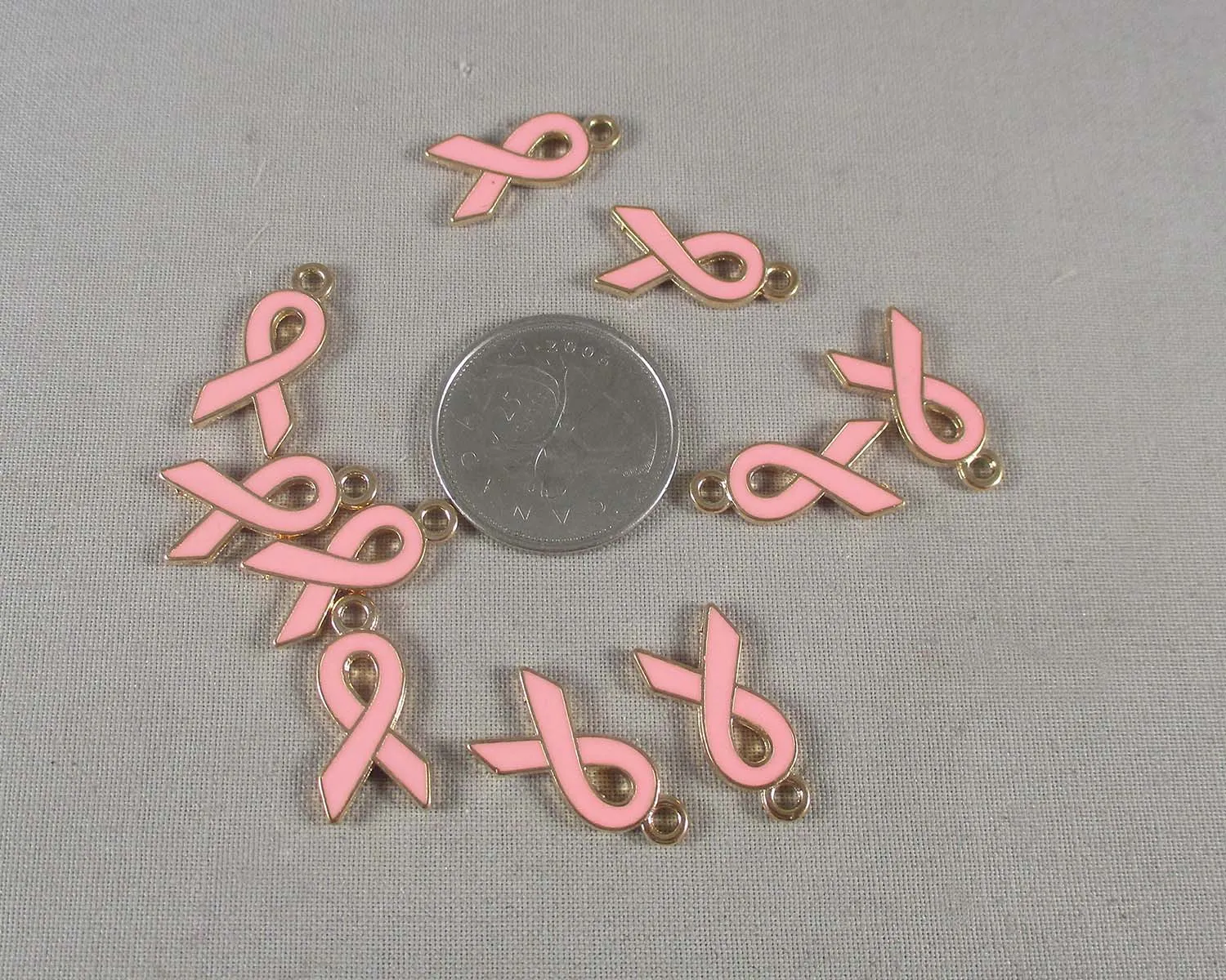 50% OFF!! Pink Awareness Ribbon Enamel Charm Silver Tone 10pcs (0805)