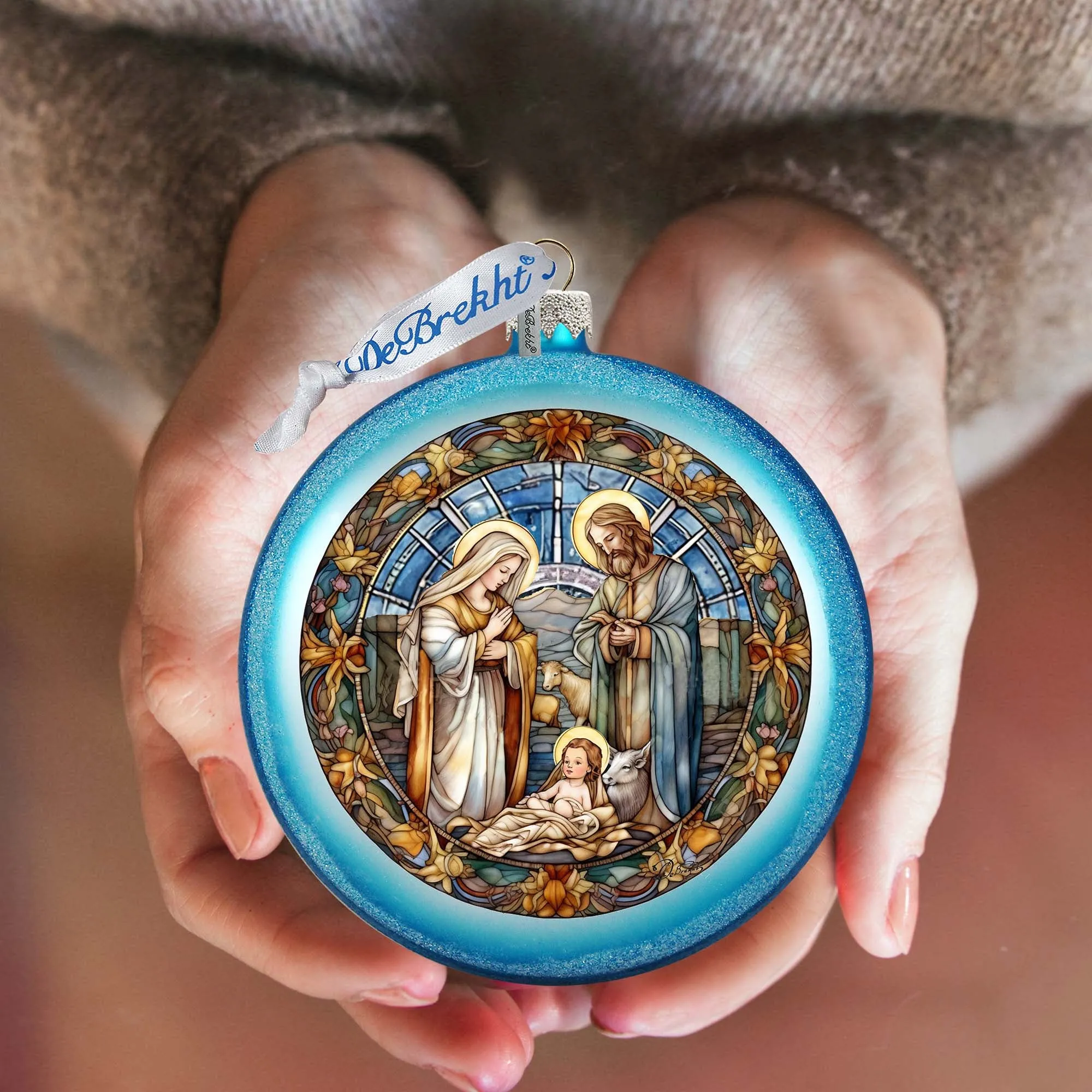 A Blessed Gathering - Holy Family Nativity Ball Glass Ornament by G Debrekht - Nativity Holiday Decor - 73567C