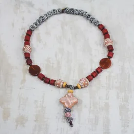 African Queen of Peace Agate and Ceramic Pendant Necklace