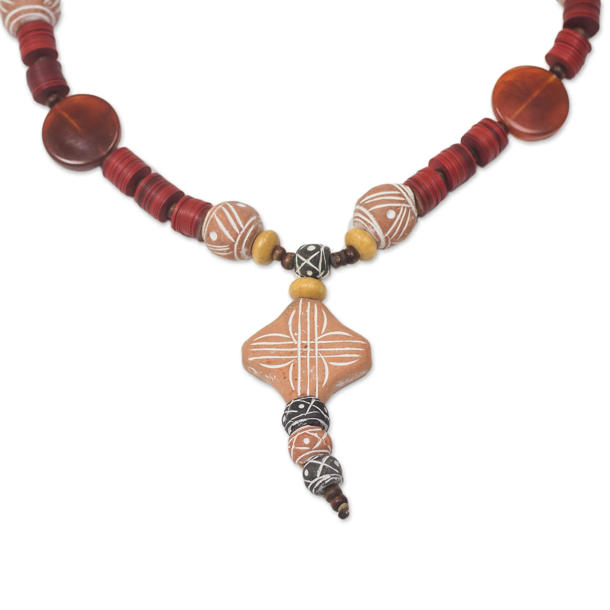 African Queen of Peace Agate and Ceramic Pendant Necklace