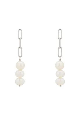 Amelia Three Pearl Drop Earrings Silver