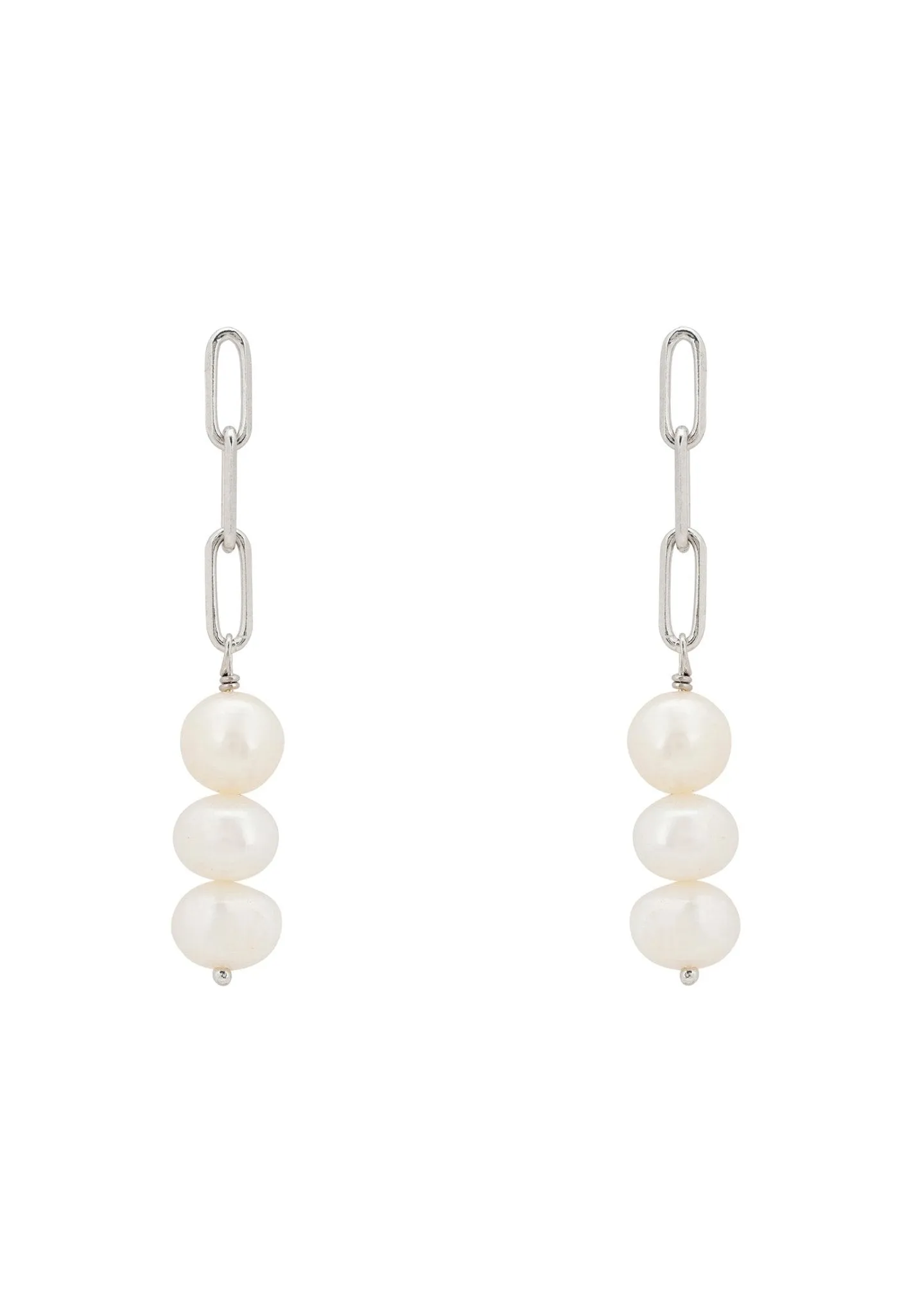 Amelia Three Pearl Drop Earrings Silver