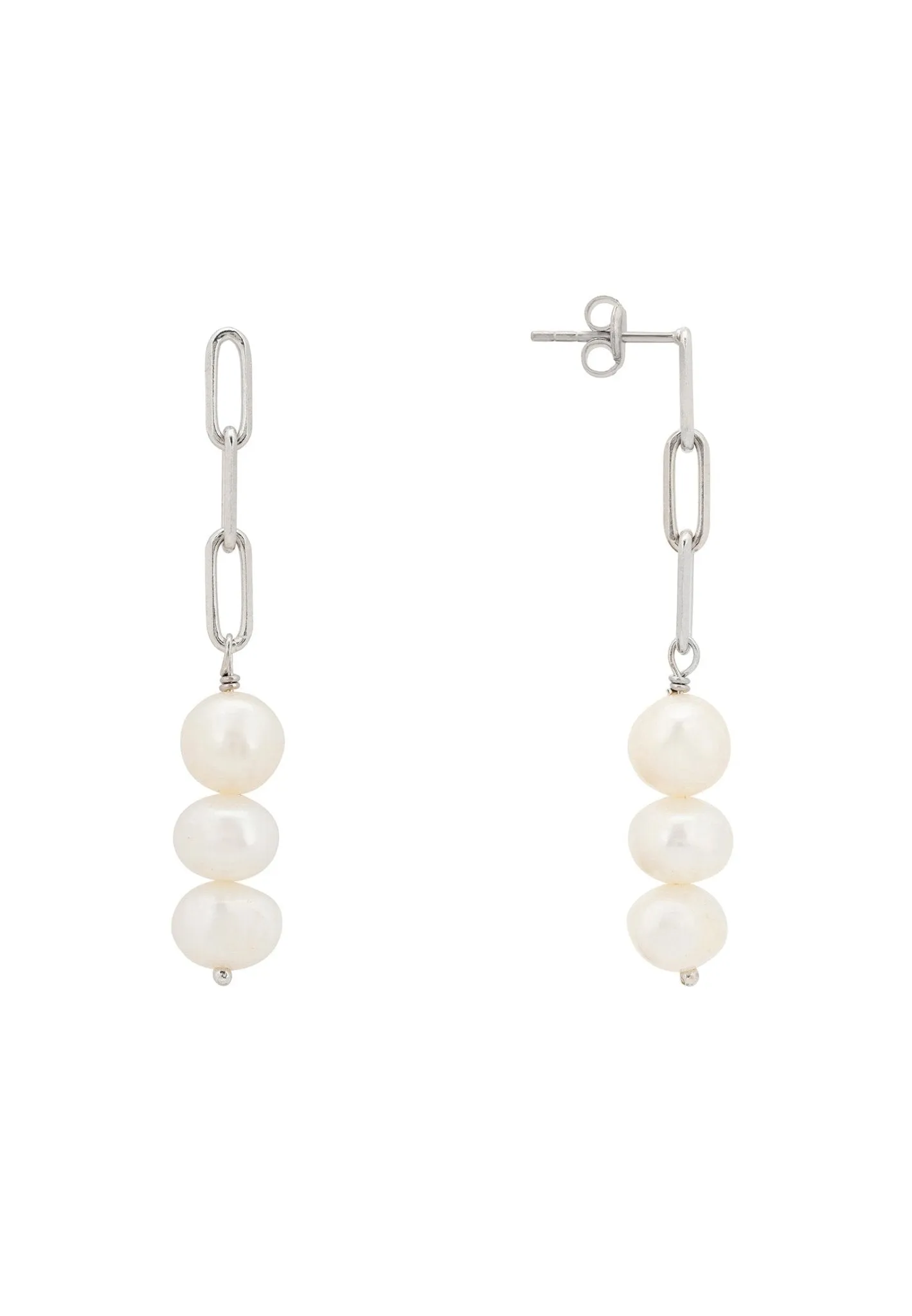 Amelia Three Pearl Drop Earrings Silver