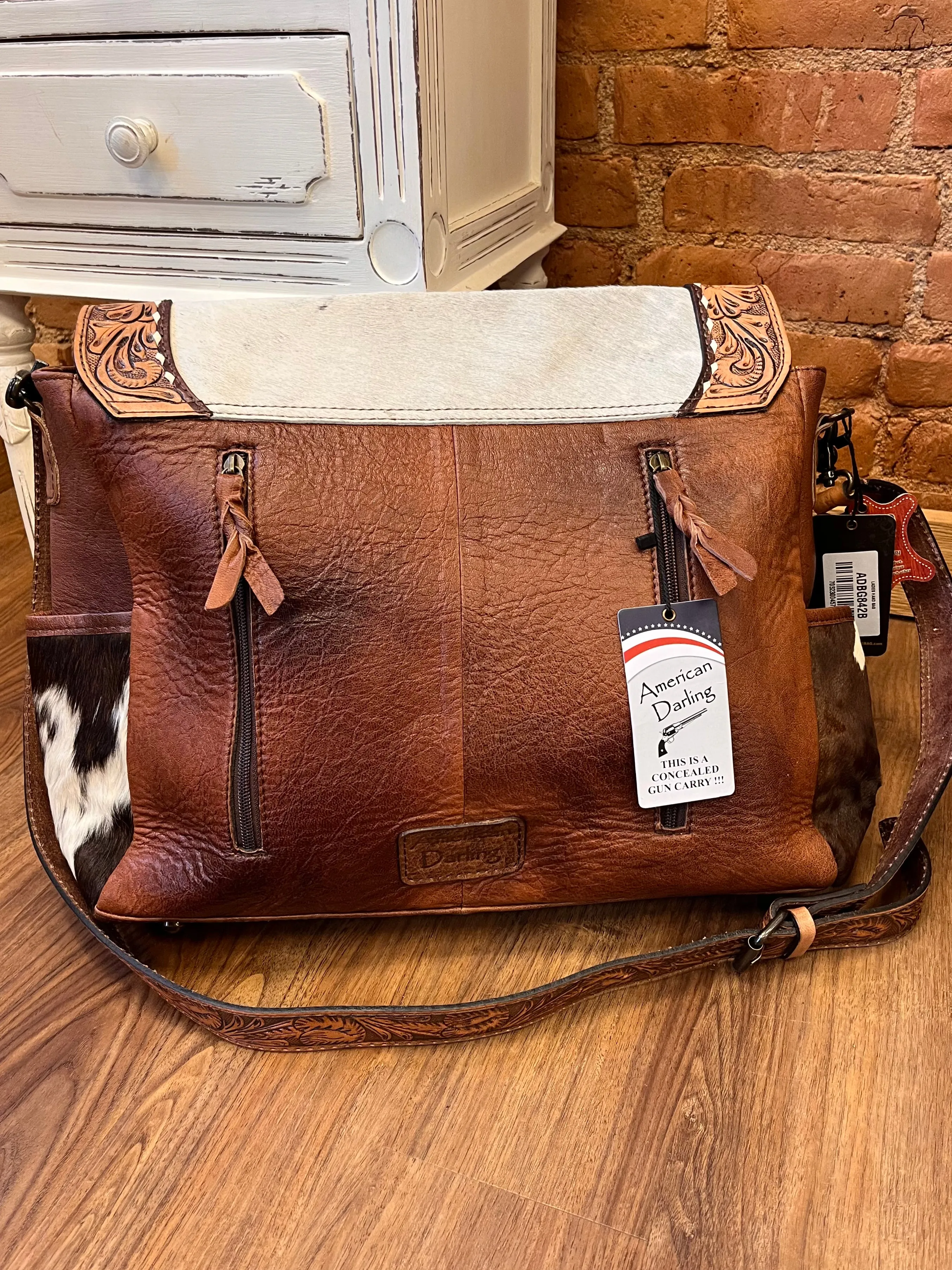 American Darling Cowhide Hair-On Concealed Carry Crossbody Messenger Briefcase Purse ADBG842B