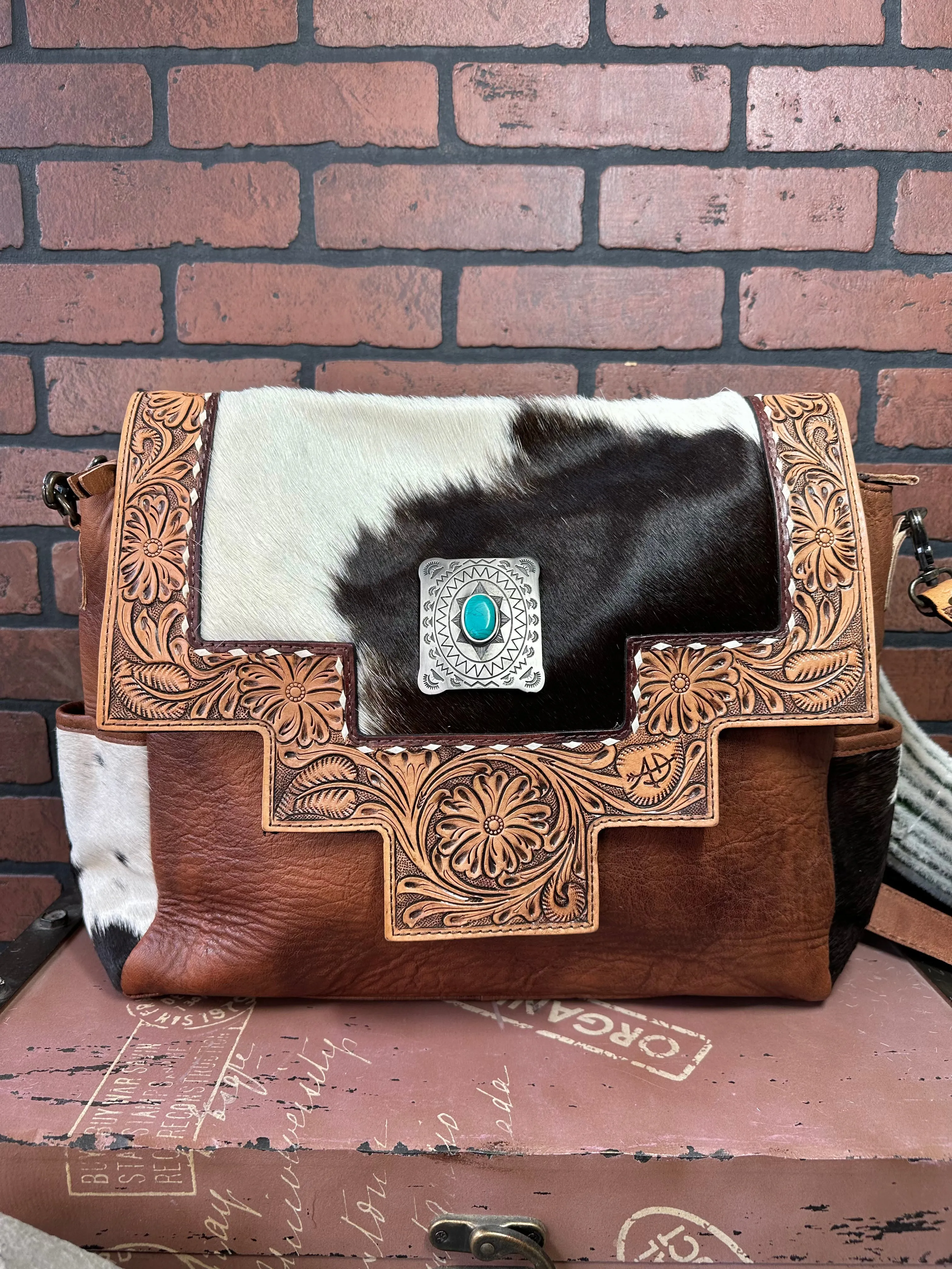 American Darling Cowhide Hair-On Concealed Carry Crossbody Messenger Briefcase Purse ADBG842B