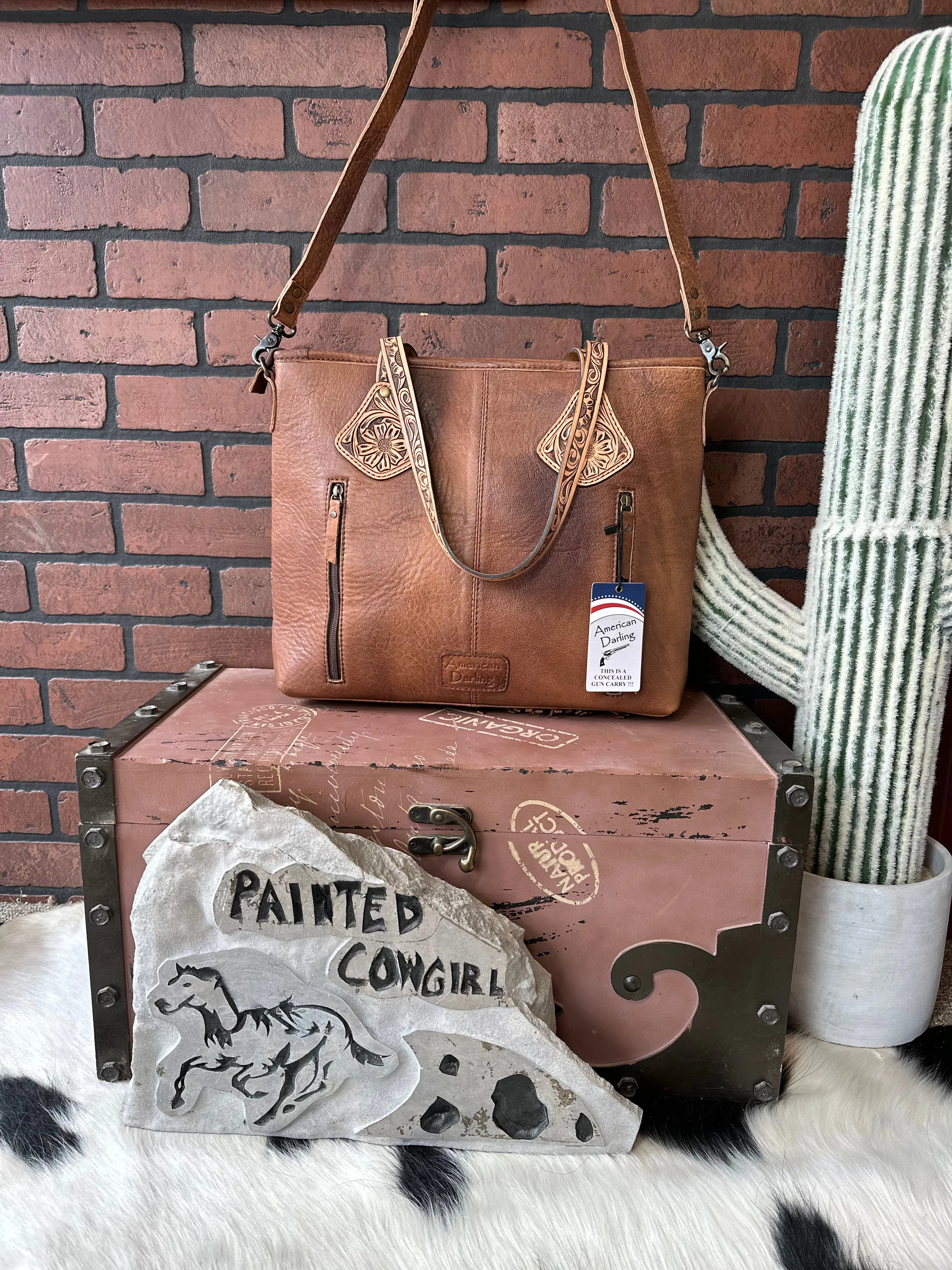 American Darling Cowhide Hair-On Concealed Carry Tote Purse ADBG1045