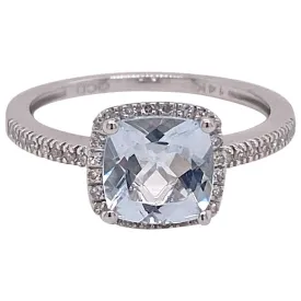 Aquamarine and Diamond Halo Engagement Ring