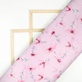 Baby Pink Floral Pattern Digital Print Lush Satin Fabric