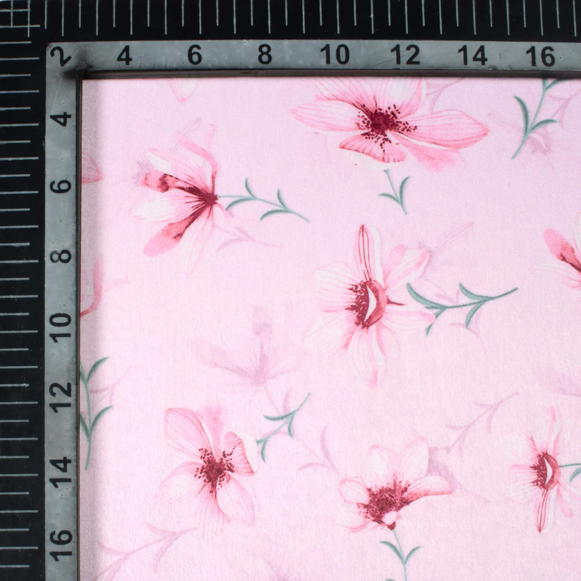 Baby Pink Floral Pattern Digital Print Lush Satin Fabric