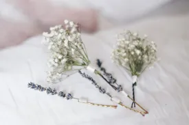 Baby's Breath Bridal Hair Pin Set, Lavender Hair Pins, Dried flowers Hair pins, Dried Flowers Hair accessory, Boho weddings, Natural Bride