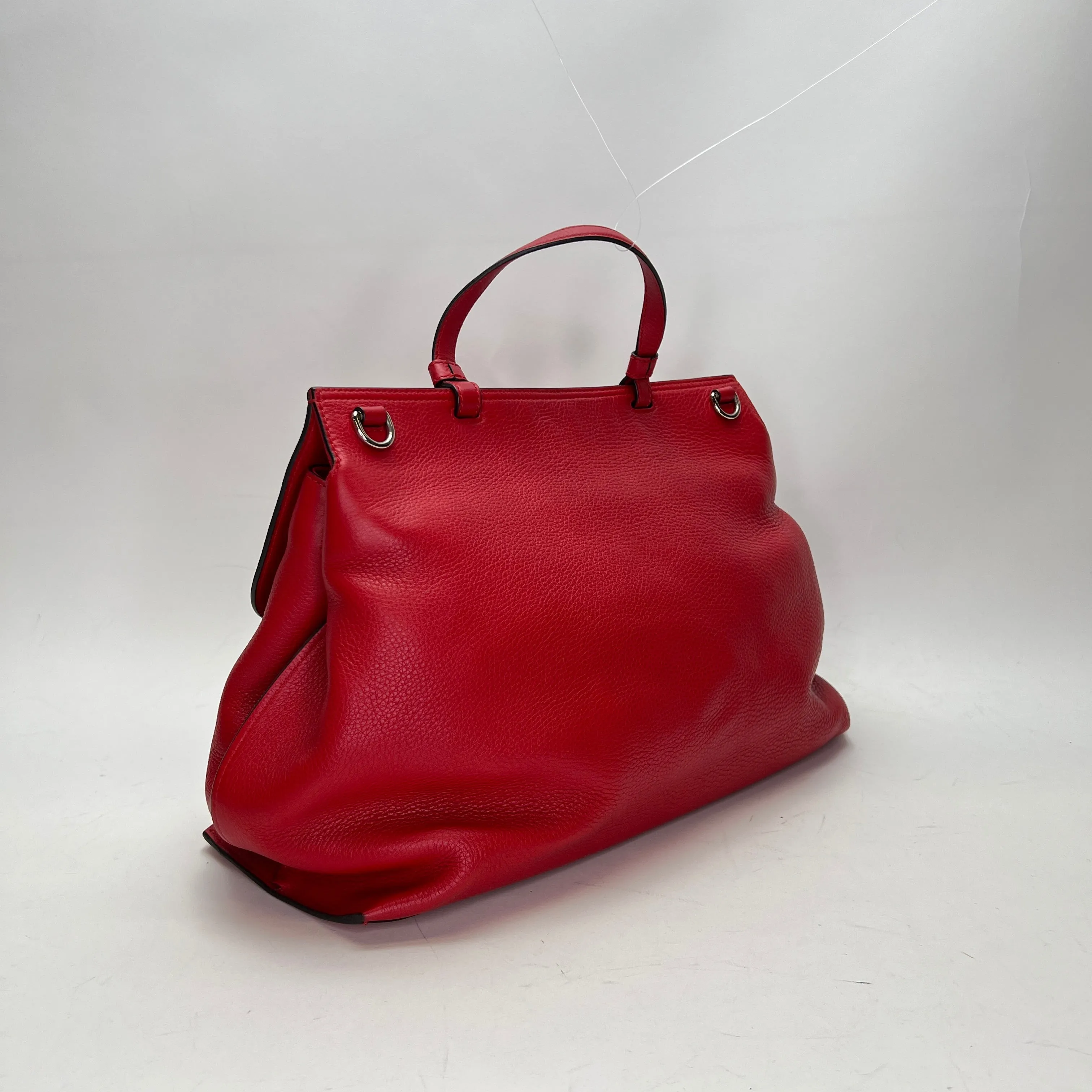 Bamboo Daily Medium Red Top Handle Bag in Calfskin, Silver hardware