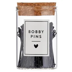 Black Bobby Pins in Glass Jar