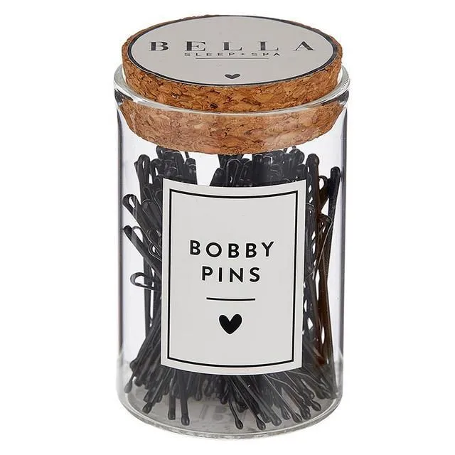 Black Bobby Pins in Glass Jar