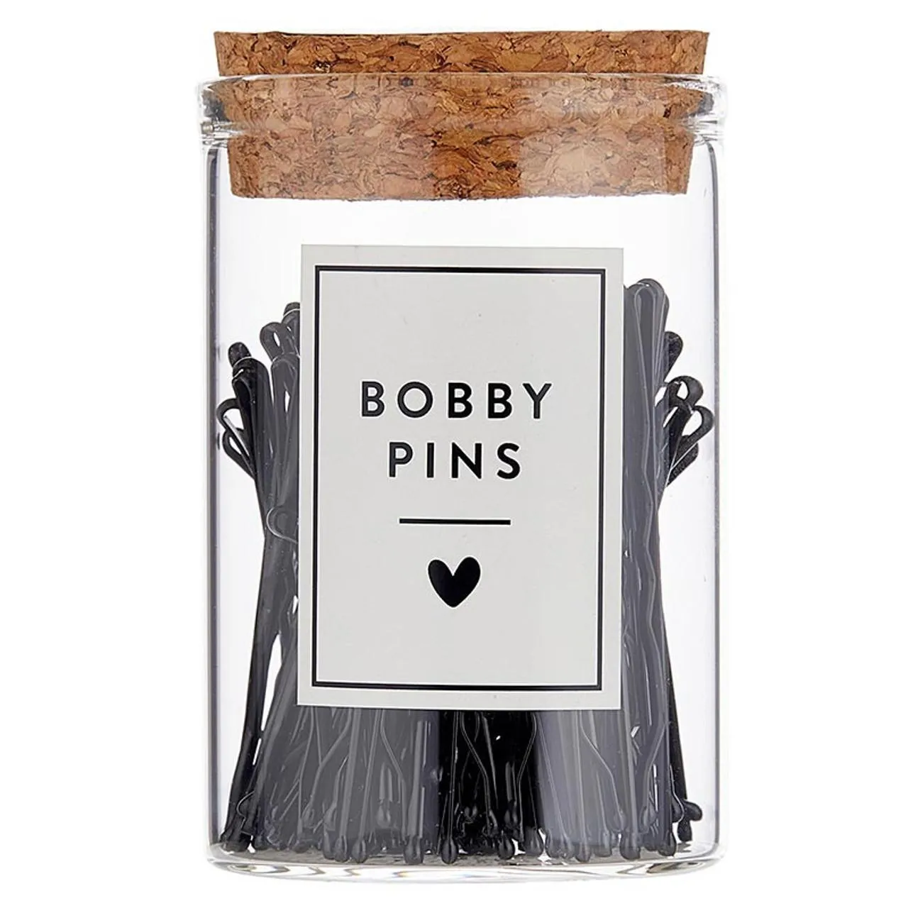 Black Bobby Pins in Glass Jar