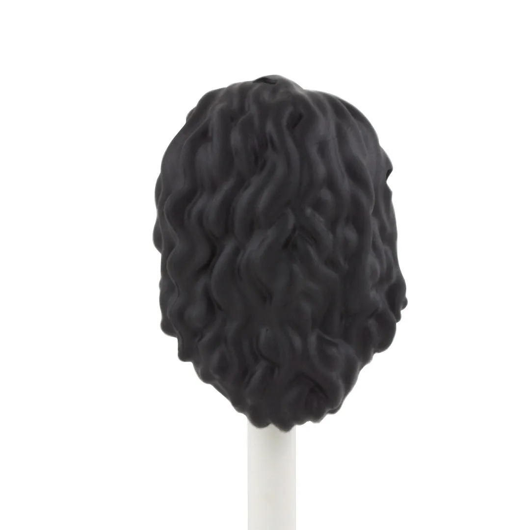 Black Long Wavy Hair with Swept Back Fringe - Lego Minifigure Hair