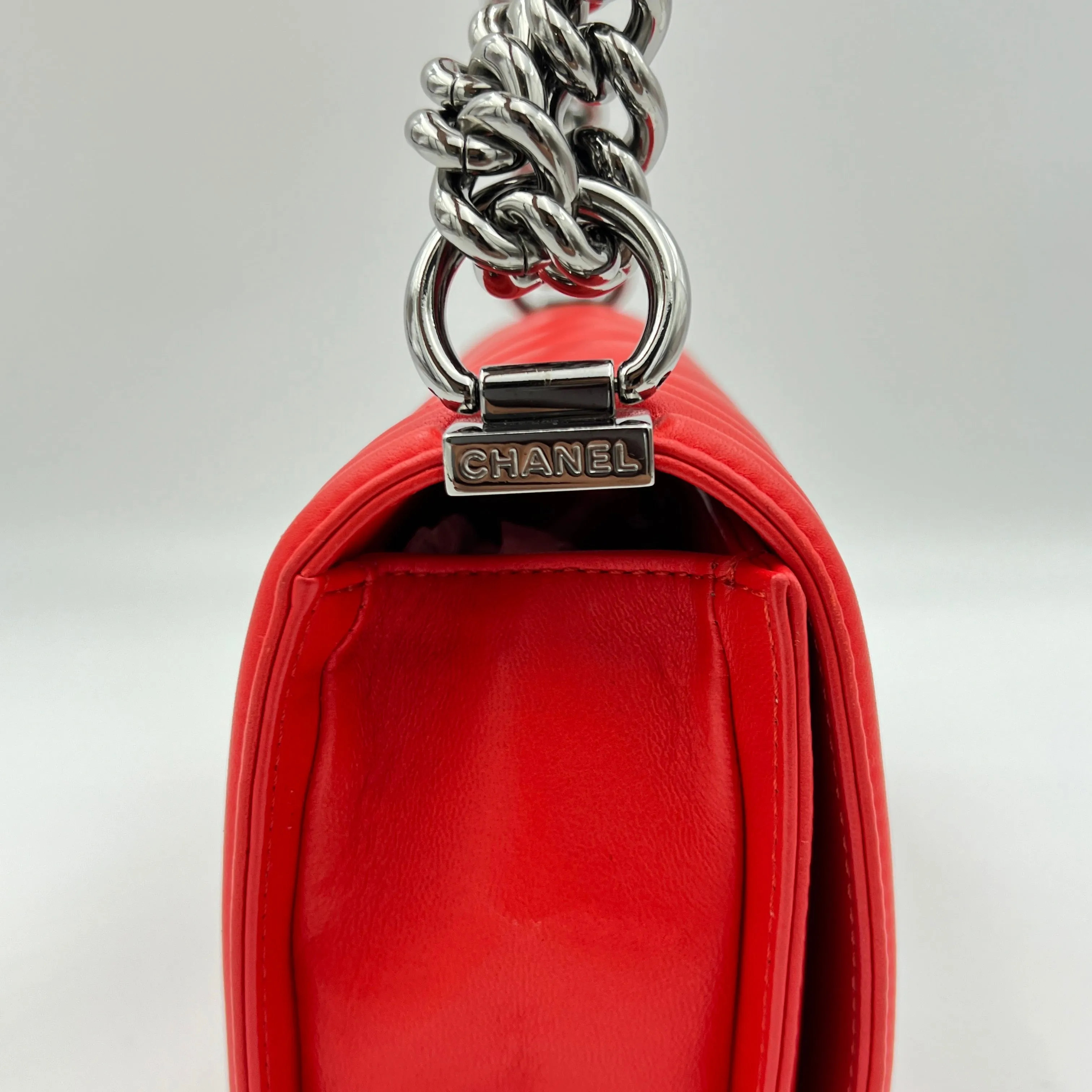 Boy Small Red Shoulder Bag in Lambskin, Gunmetal hardware