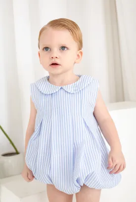 Boys Baby Blue Stripe Sleeveless Seersucker Romper