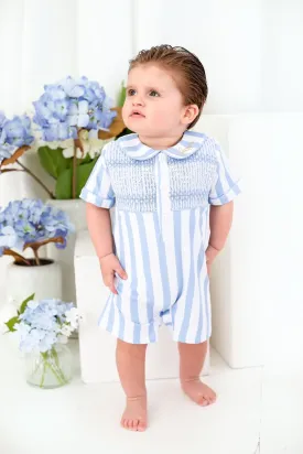 Boys Blue Stripe Smocked Romper