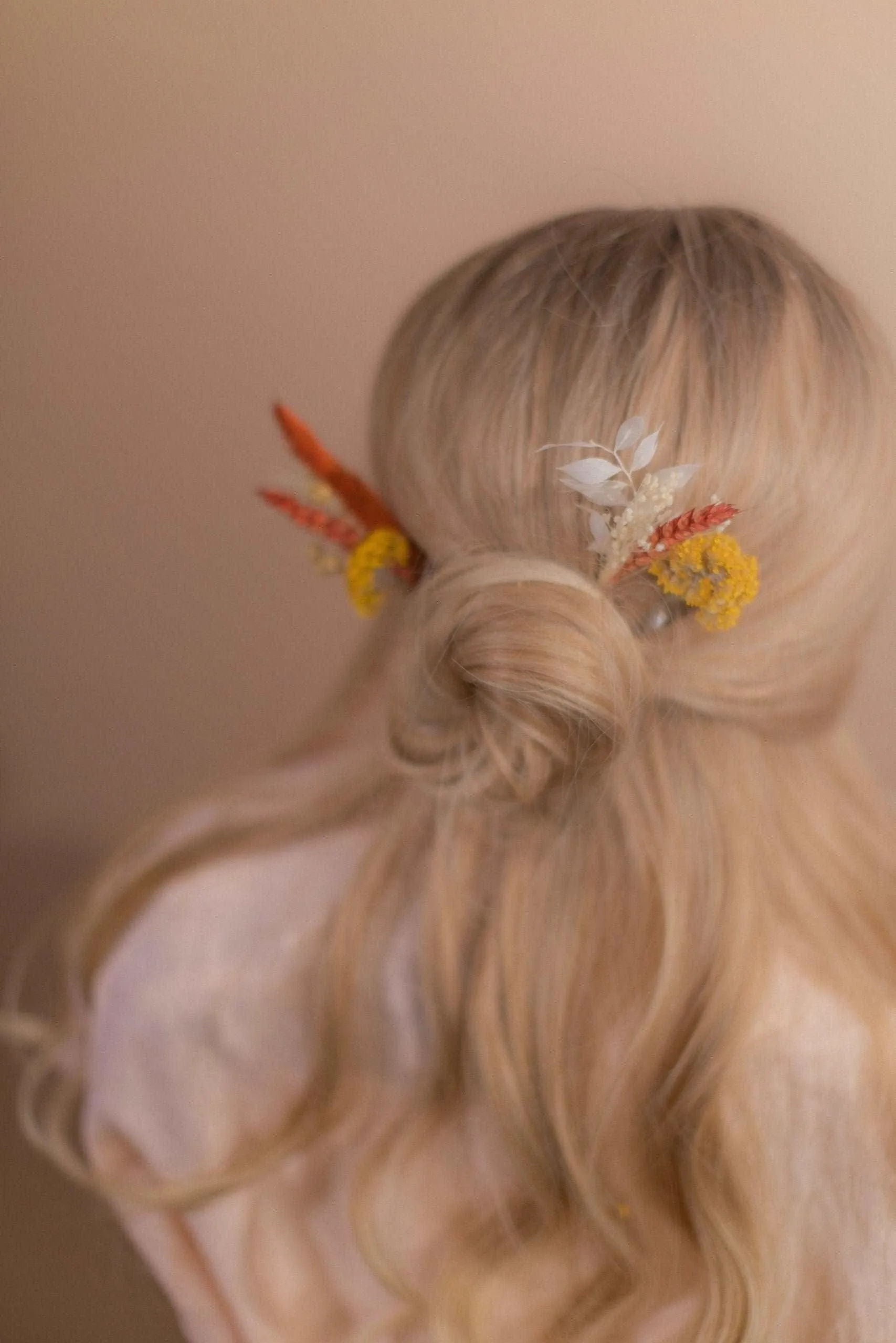 Burn Orange & Yellow Hair Pin Set 4 Piece Boho Bridal Hair Accessories