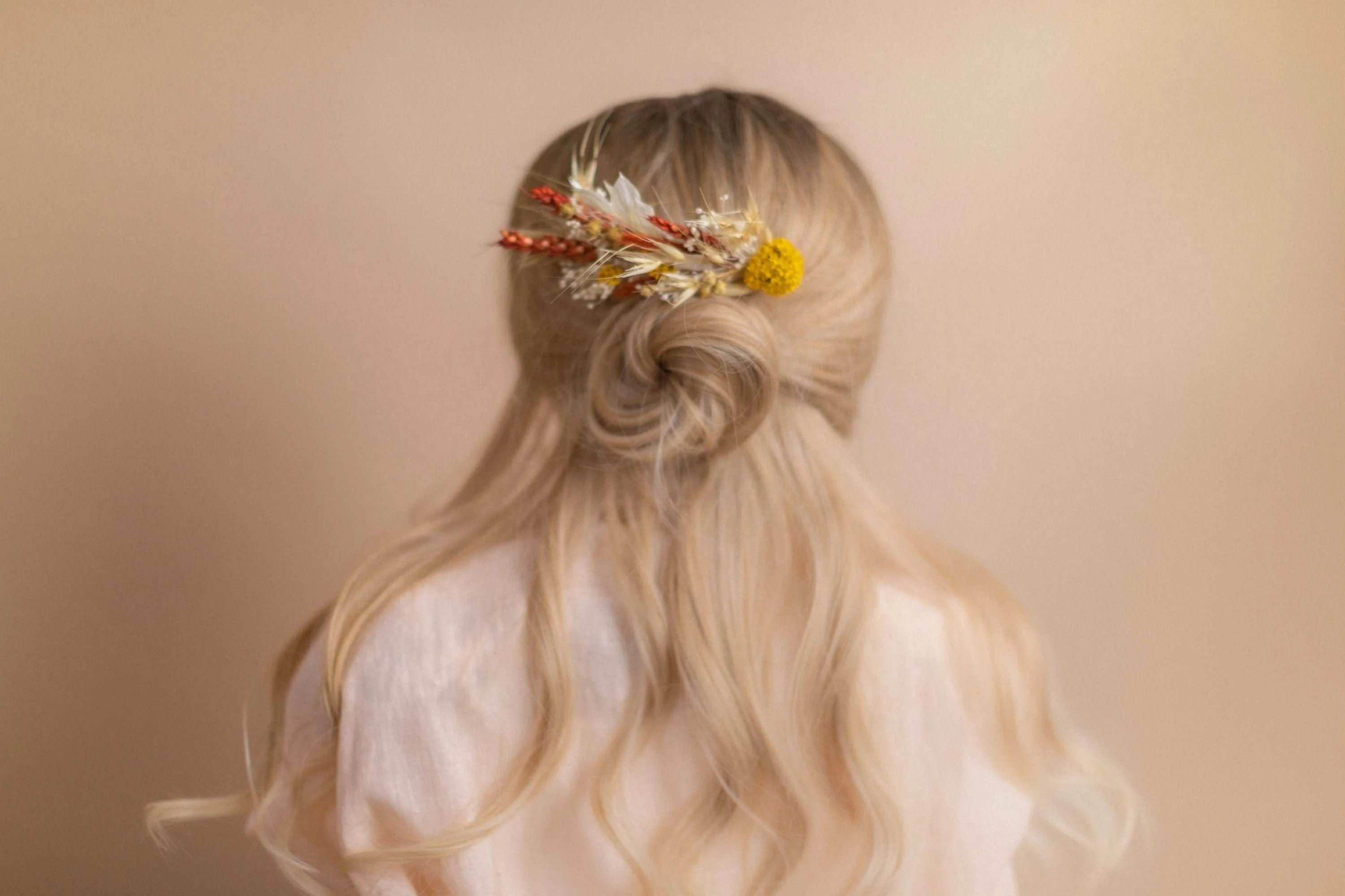 Burnt Orange & Yellow Hair Comb / Bridal Wedding Flower Set