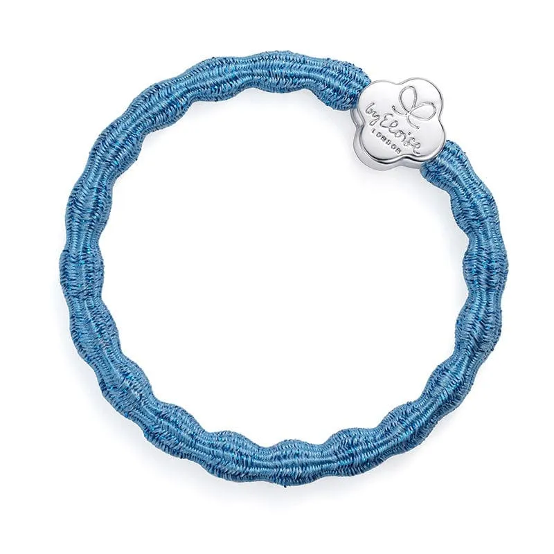 By Eloise Bangle Band Metallic Silver Quatrefoil Sky Blue