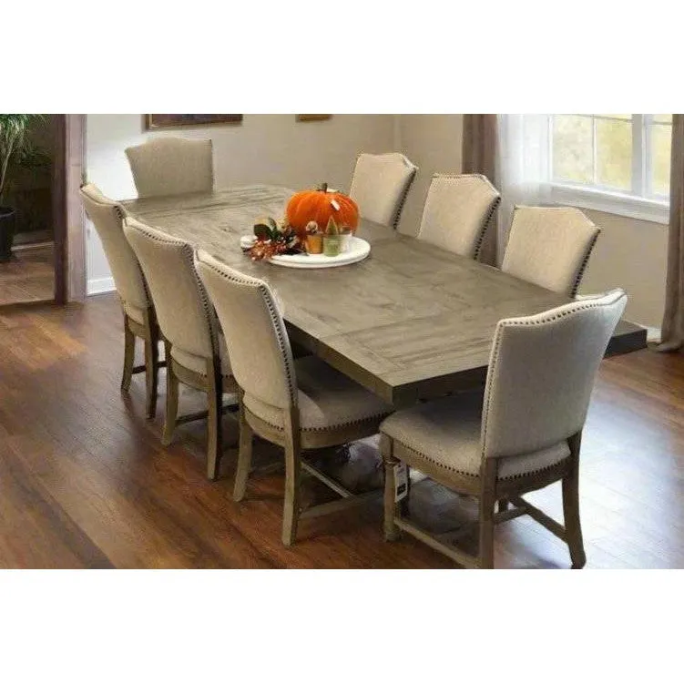 Caleb 9pc Dining Set (Extendable 84"-114" Reclaimed Pine Table  8 Upholstered Chairs)