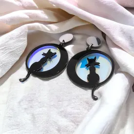 Cat and Moon Earrings - Halloween Accessories , Halloween Earrings, Not So Scary Halloween, Full Moon Earrings