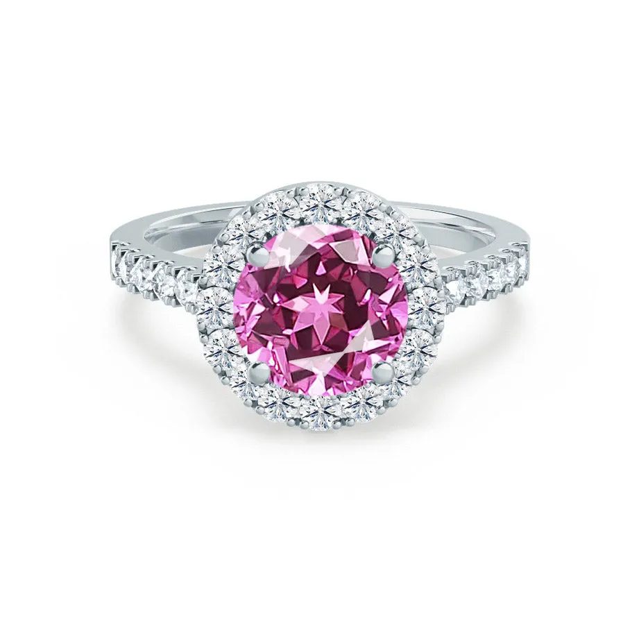 CECILY - Chatham® Lab Grown Pink Sapphire & Diamond 18k White Gold Halo Ring