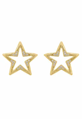 Celestial Open Star Stud Earrings Gold