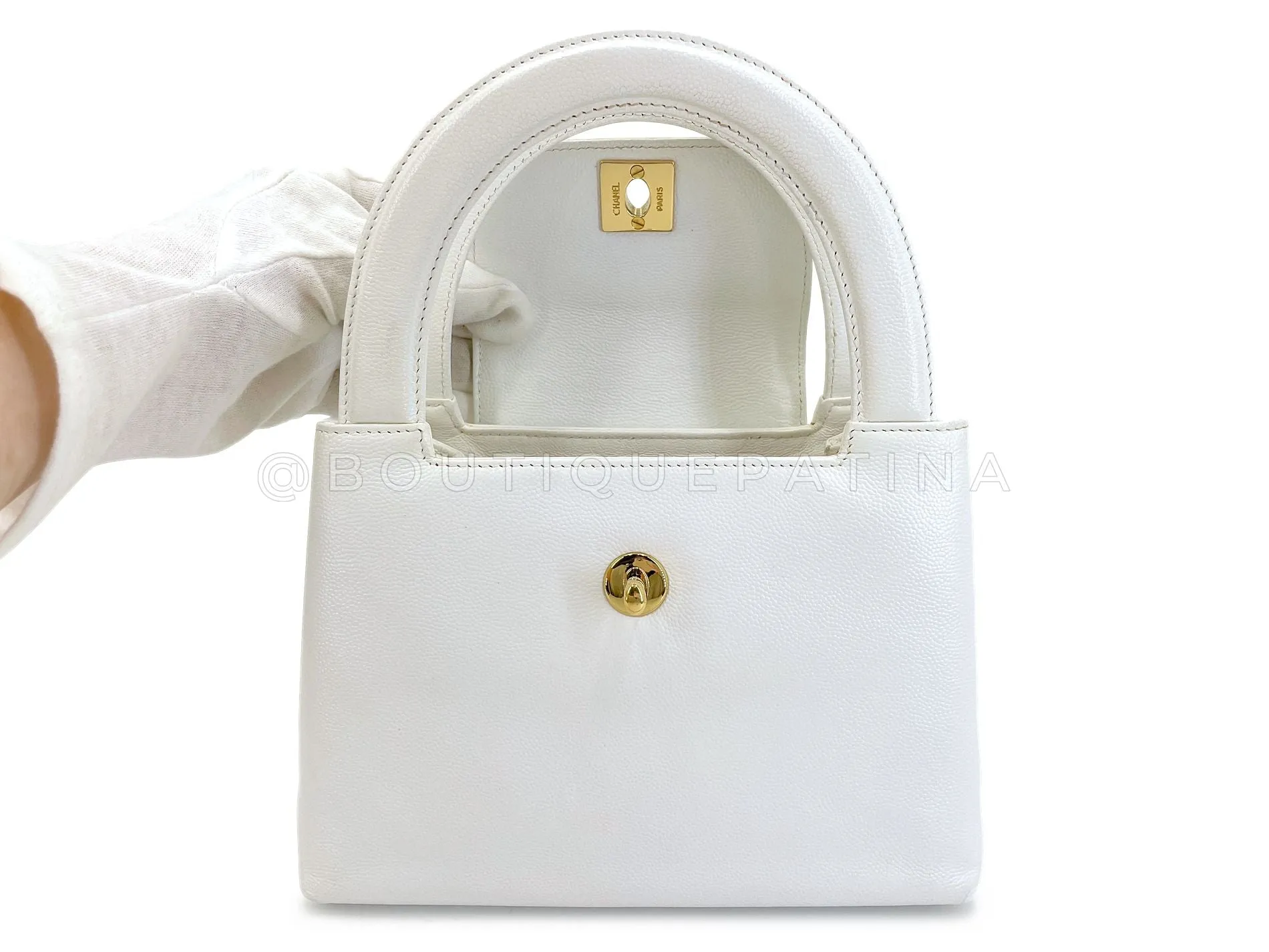 Chanel 1997 Vintage White Caviar Mini Kelly Evening Bag 24k GHW CEX