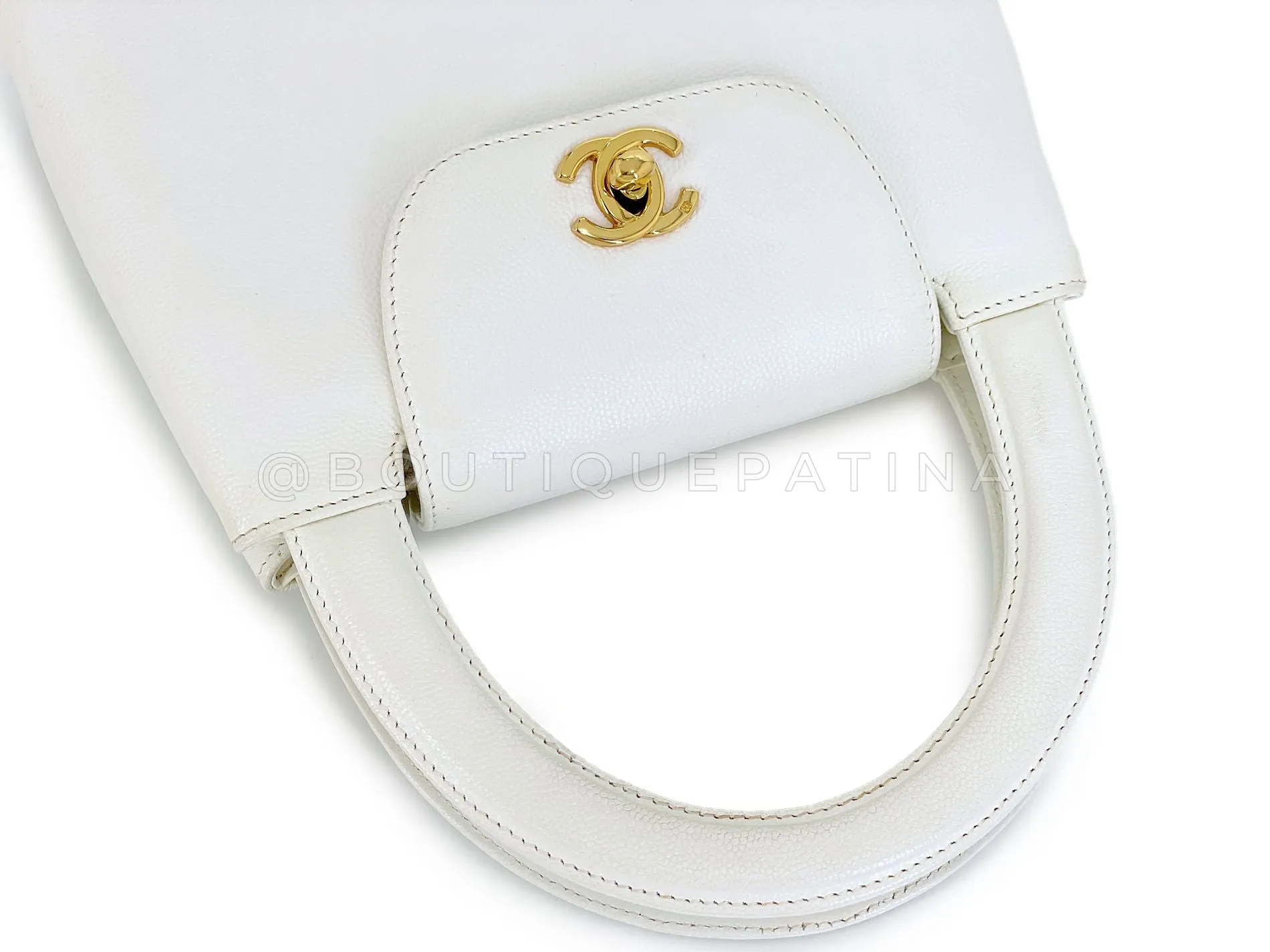 Chanel 1997 Vintage White Caviar Mini Kelly Evening Bag 24k GHW CEX