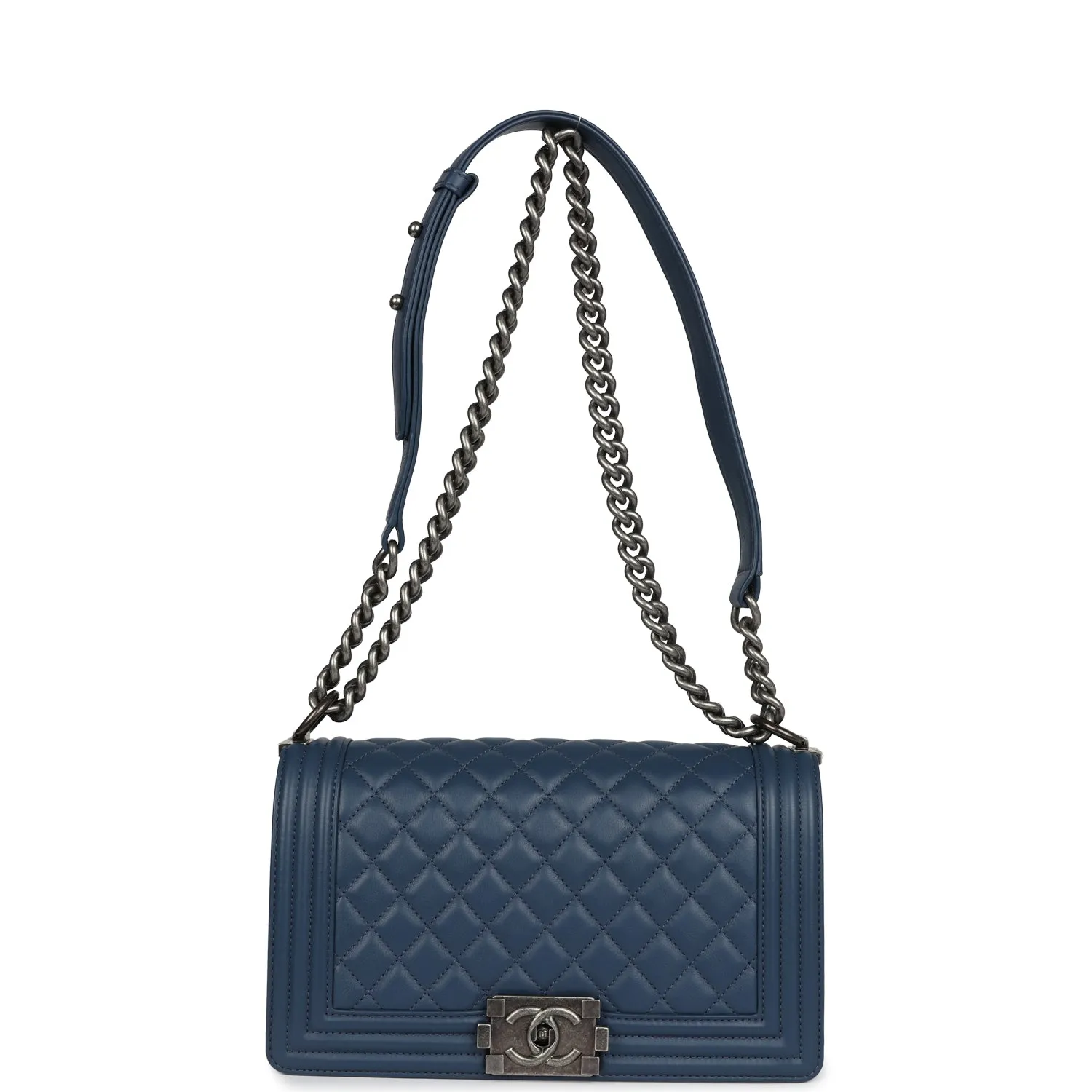 Chanel Medium Boy Bag Blue Lambskin Ruthenium Hardware