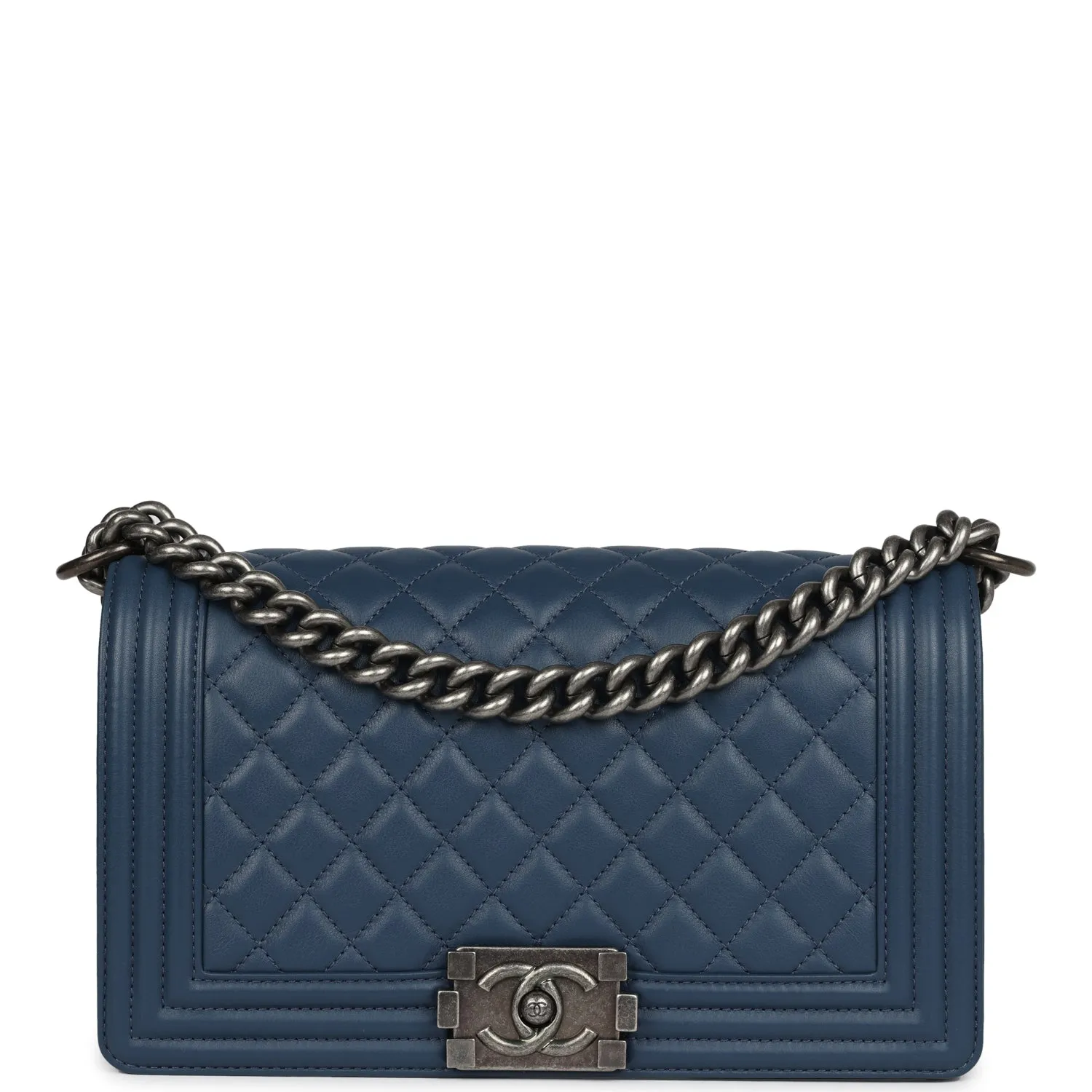 Chanel Medium Boy Bag Blue Lambskin Ruthenium Hardware